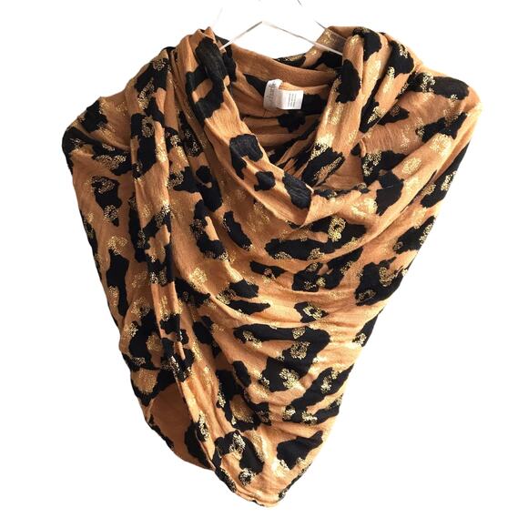 Charming Charlie Animal Print Gold Foil Infinity Scarf Loop Wrap Leopard Snood - Picture 3 of 14
